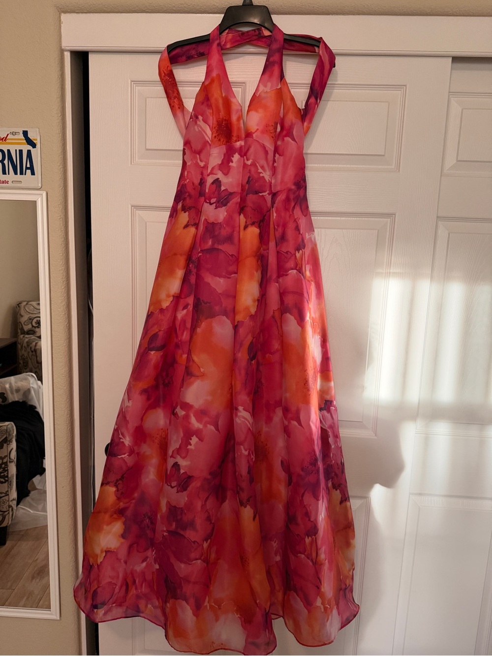 Jump Pink and Orange Watercolor Halter Maxi Dress
